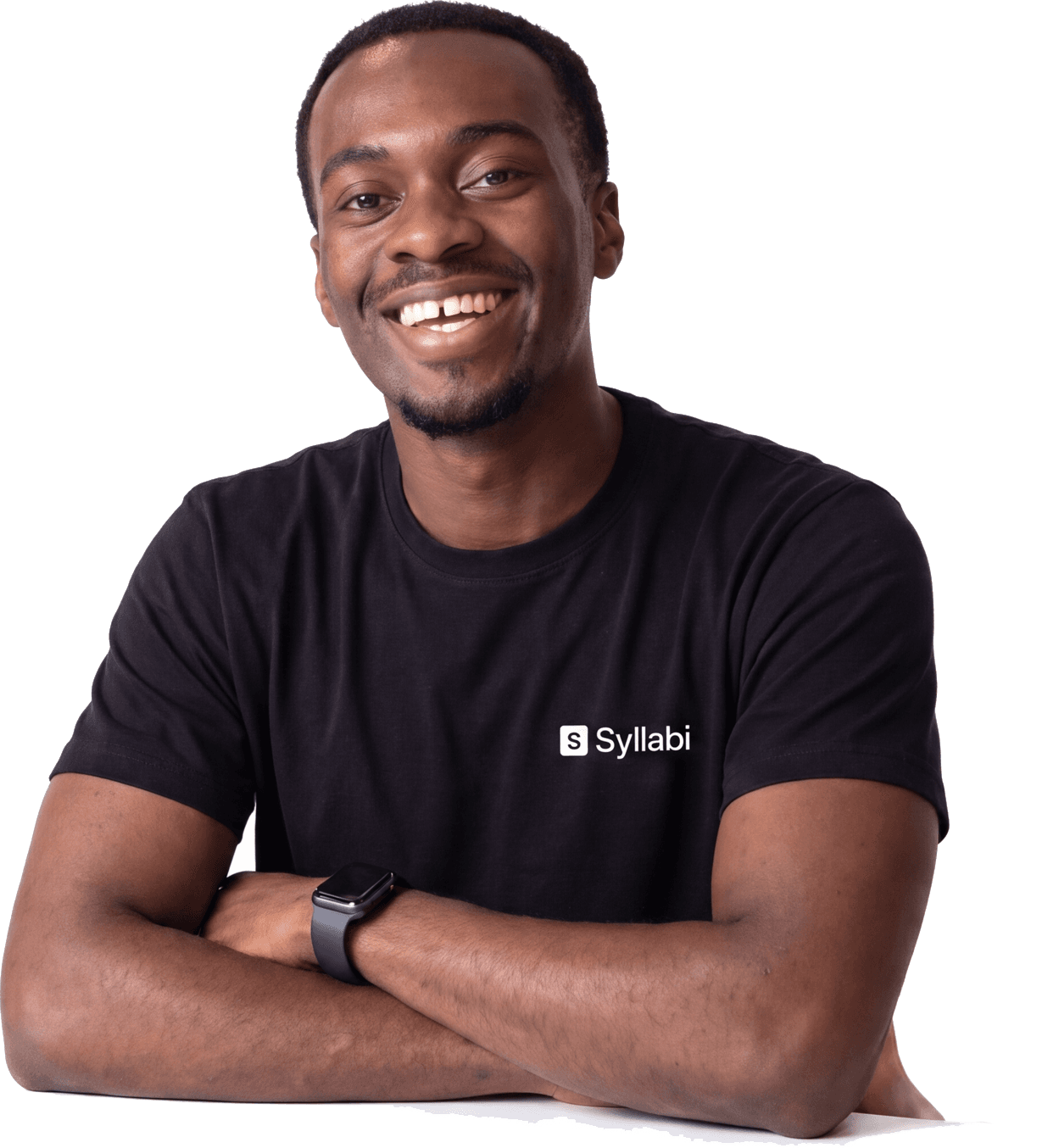 Steve, a Syllabi founding engineer, seated with his arms folded in front of him